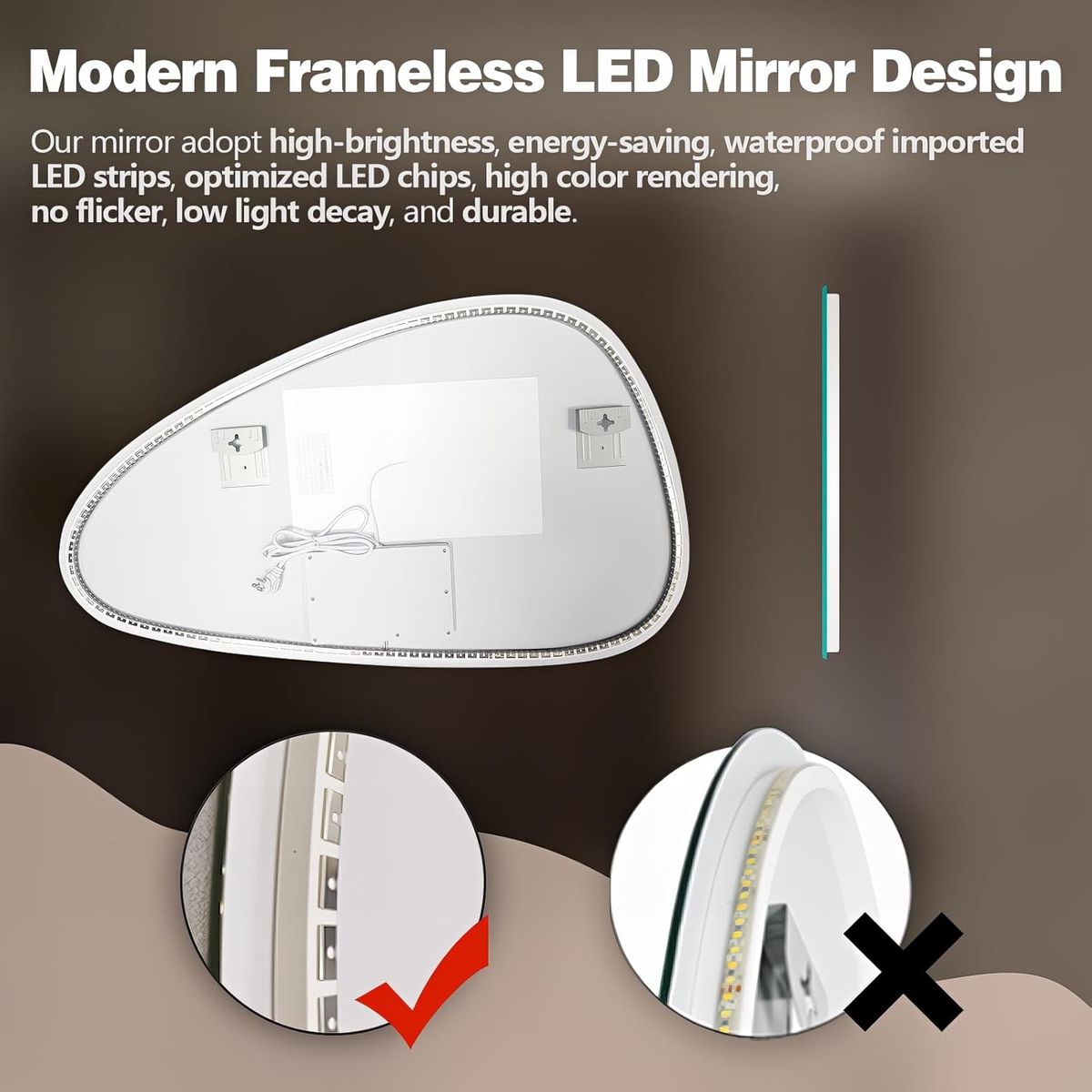 BLUEDREAMER - Espejo Con Luz Led Touch De Lujo Para Tocador O Baño 50x70cm