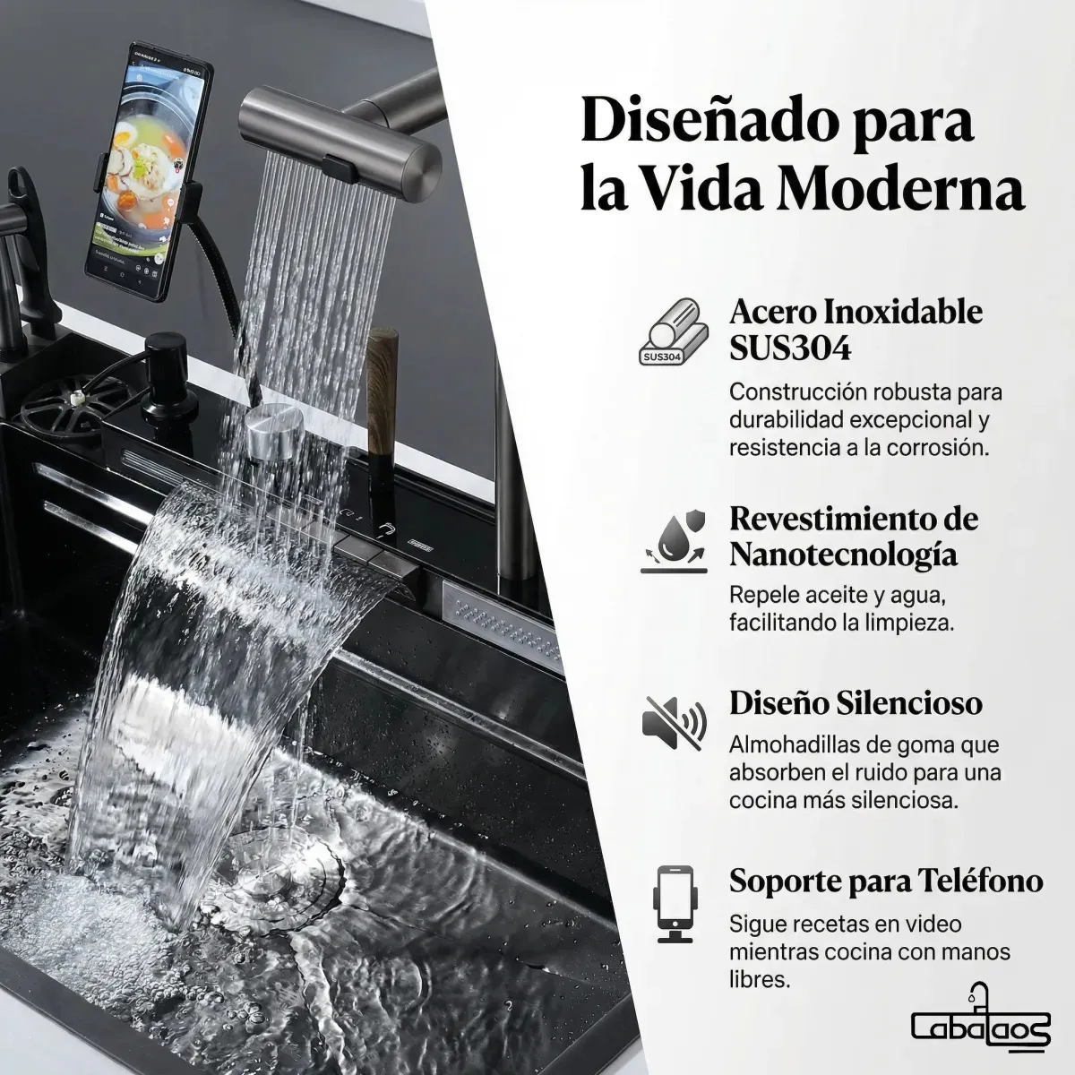 LABALAOS - Combo Lavaplato Inteligente Empotrado Acero Inoxidable Porta