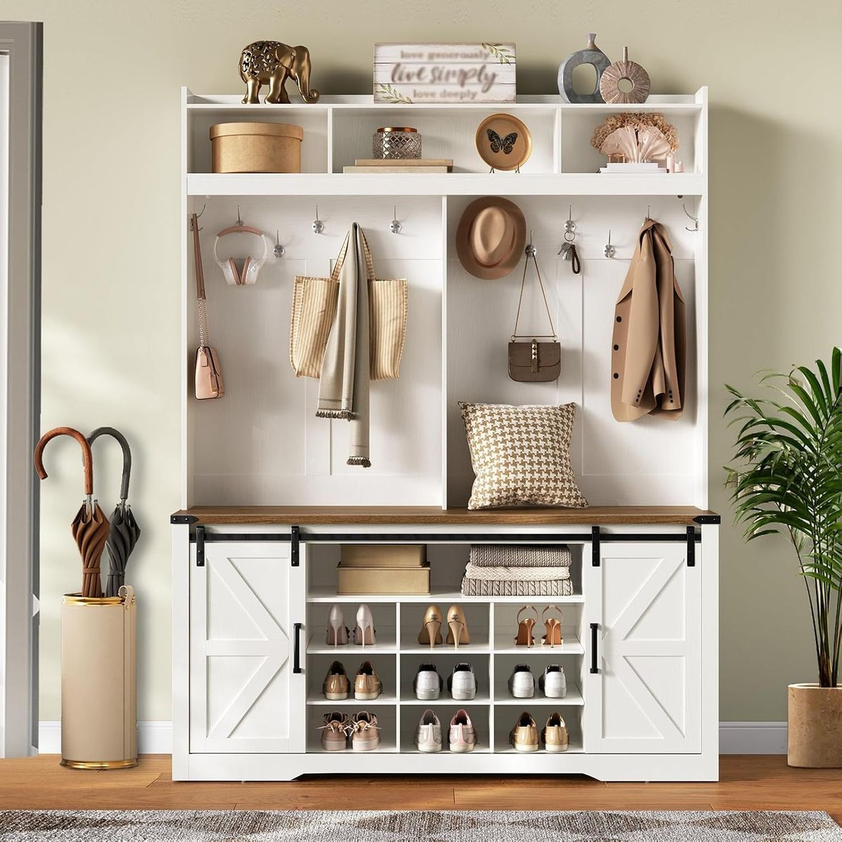 YOMYM - Estante de pasillo Perchero De Vestíbulo Estilo Granja Con Zapatero