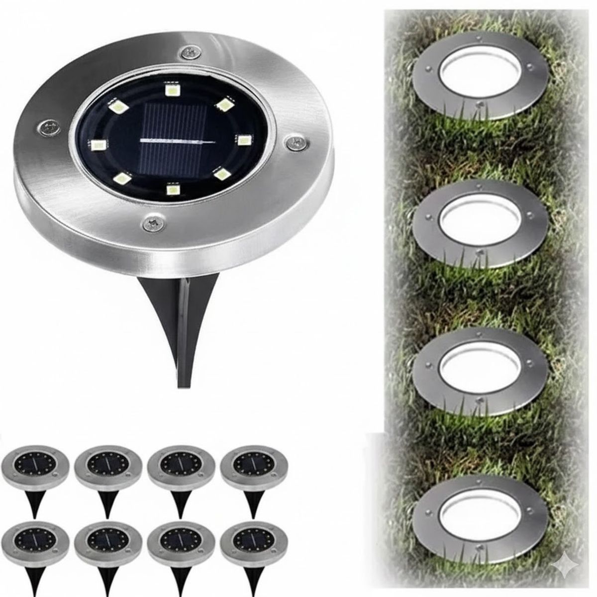 GENERICO - Pack 4 Focos Solares Jardín Estaca De 8 Led Tipo Embutido