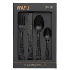 WAYU - Set De Cubiertos 16 Piezas Hammer Elegante Comida