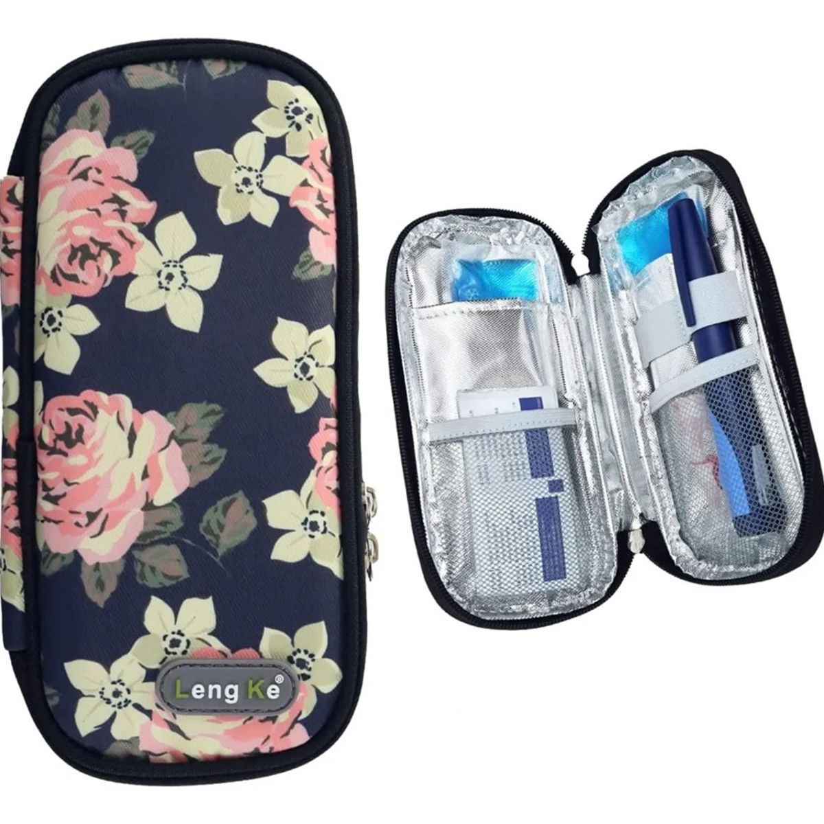 ONEDER - Estuche De Viaje Cooler Bolso Porta Insulina Diabéticos Tela Flores Rojas