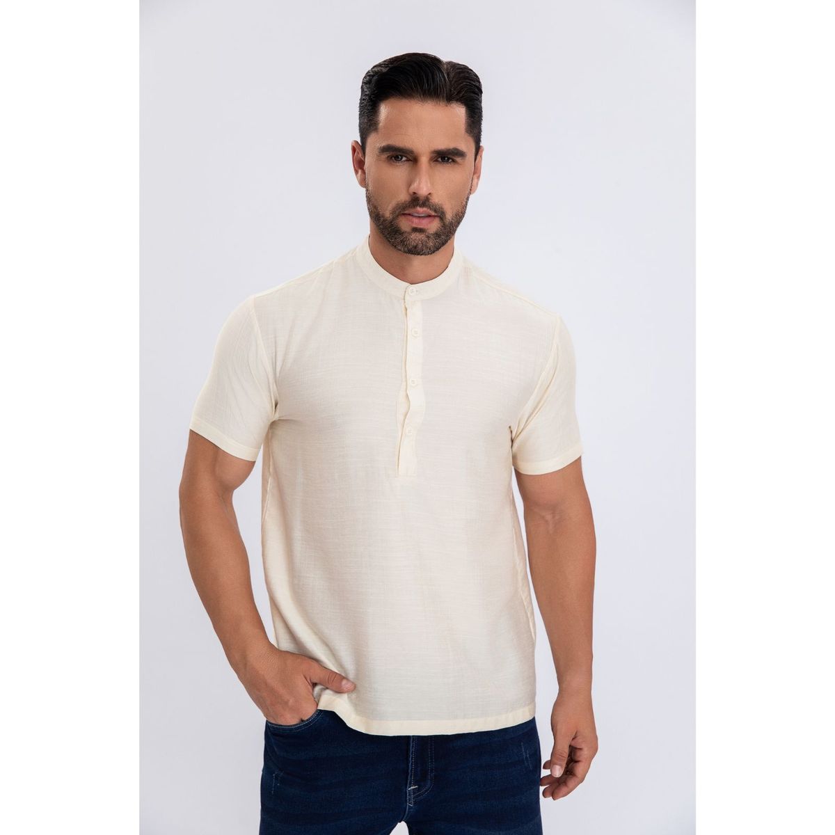 LIKE SHOP - Camisa Polera Verano Manga Corta Hombre Cuello Mao Fashion 152
