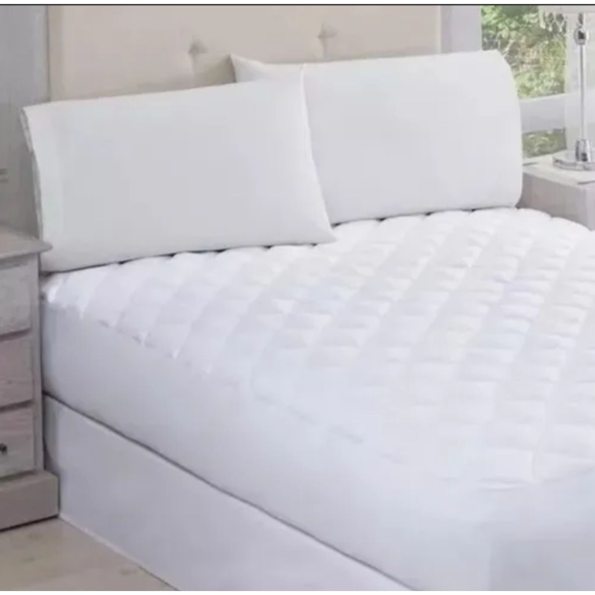 OKAY - Cubre Colchón 1 Plaza 90x200+35, No Impermeable Blanco 1.5 Plazas