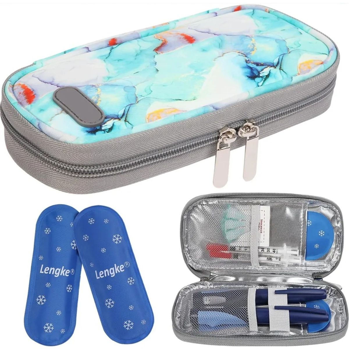 GENERICO - Bolso Estuche Cooler Refrigerante Portatil De Viaje Insulina Tela Mármol Verde