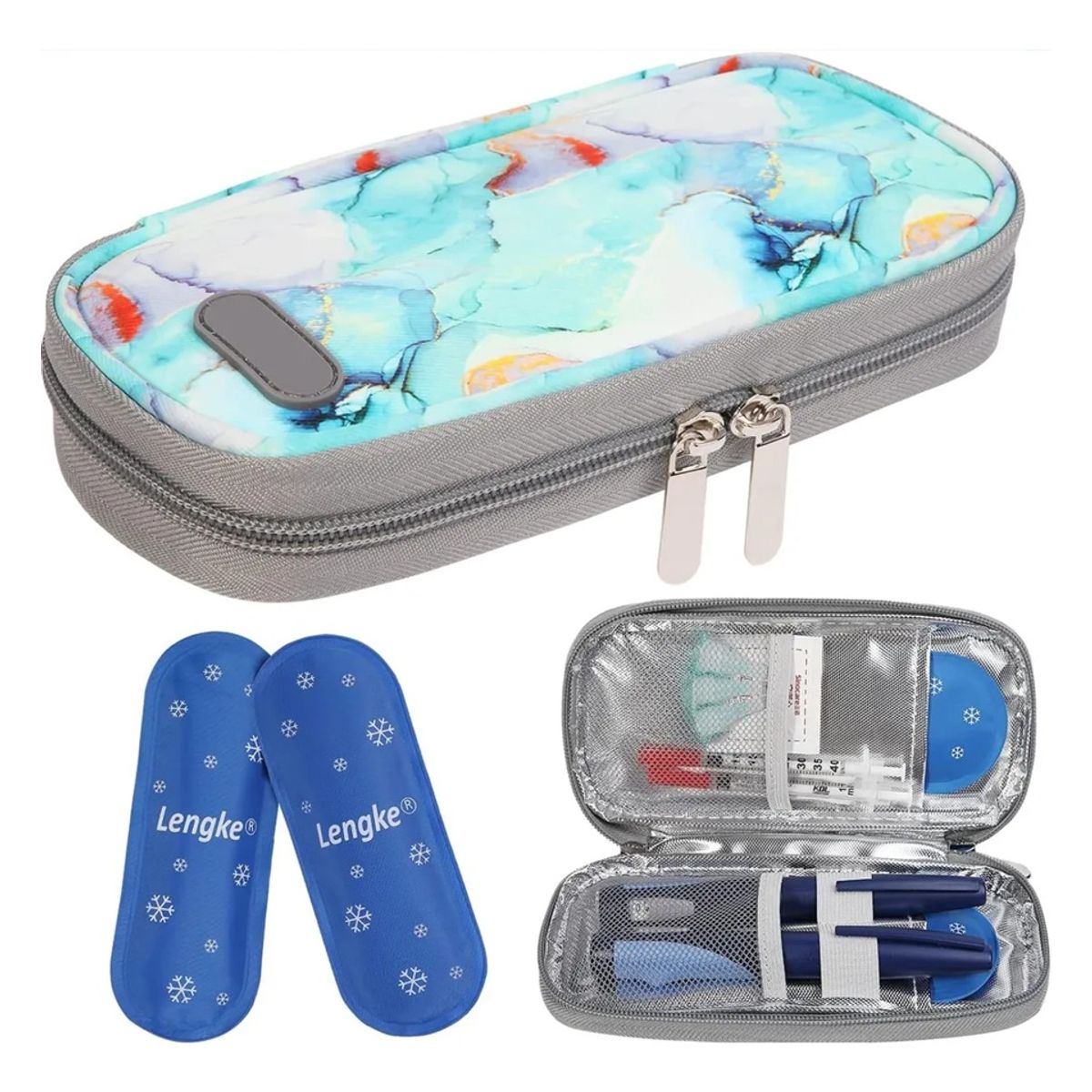 GENERICO - Bolso Estuche Cooler Refrigerante Portatil De Viaje Insulina Tela Mármol Verde