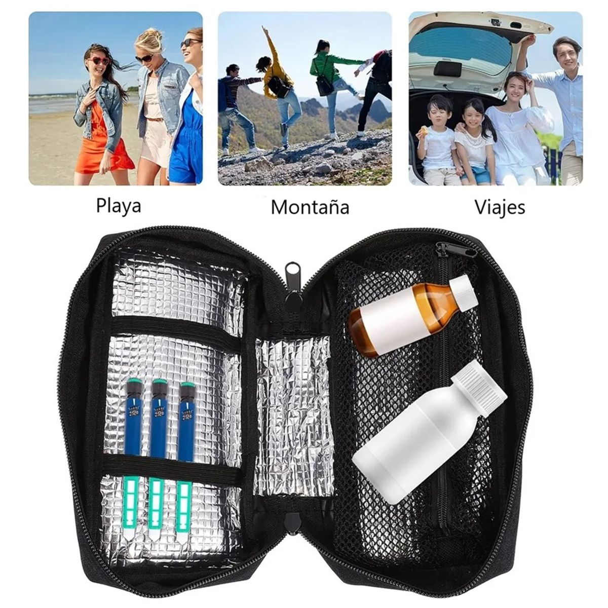 GENERICO - Estuche Sport Enfriador Viaje Bolso Cooler Medicamentos Tela Negro