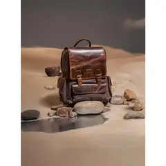 HUSH PUPPIES - Mochila Canvas Cuero Hombre Back Café