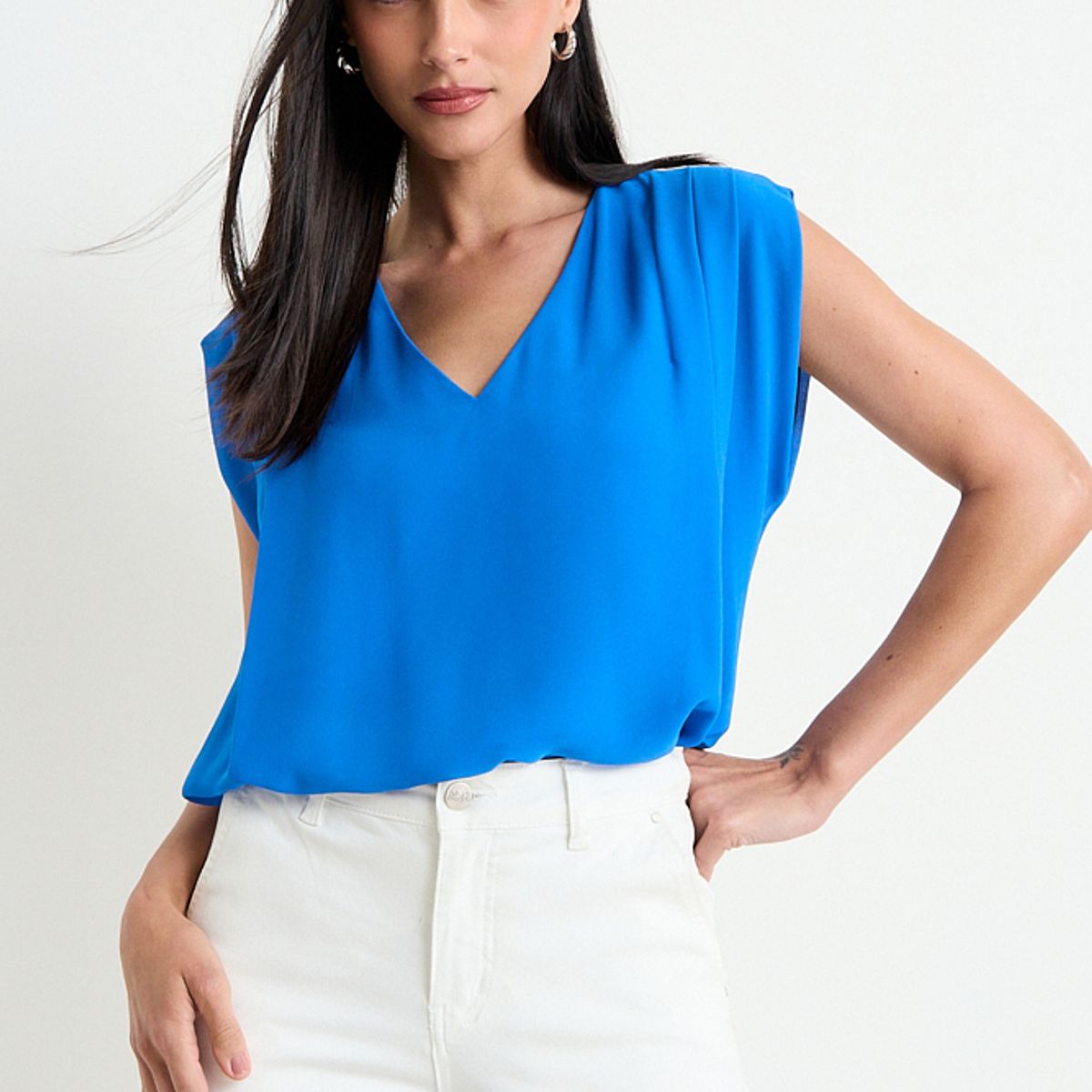 ASH - Blusa Lisa Sin Mangas Mujer Azul Ash