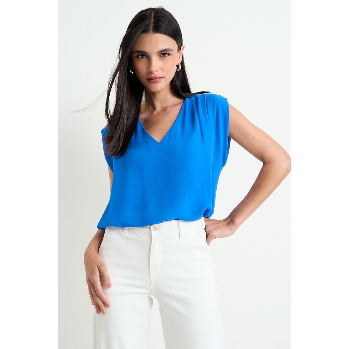 ASH - Blusa Lisa Sin Mangas Mujer Azul Ash