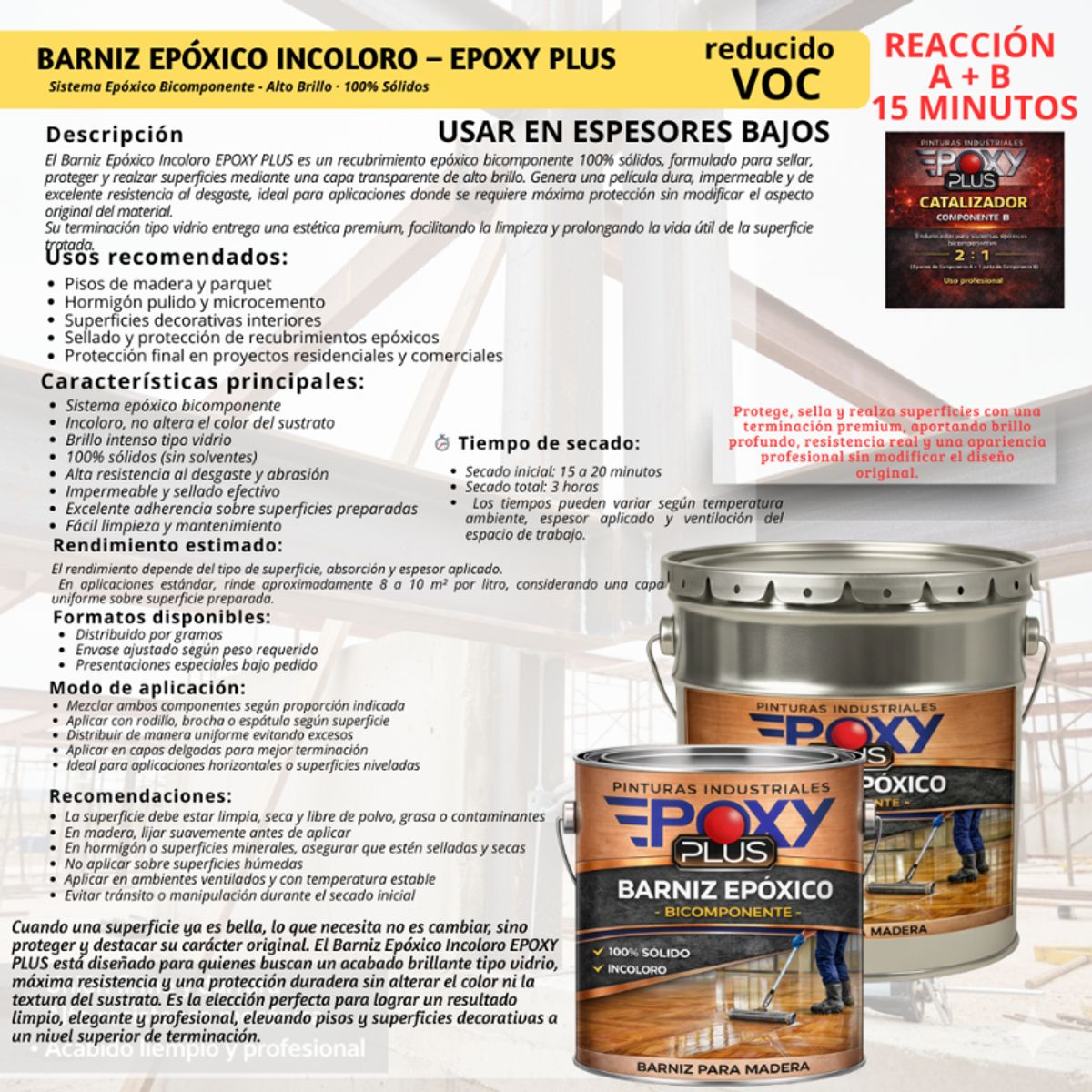 BARNIZ EPÓXICO INCOLORO - PREMIUM FULL SECADO - 2kg, marca EPOXY - Foto 2
