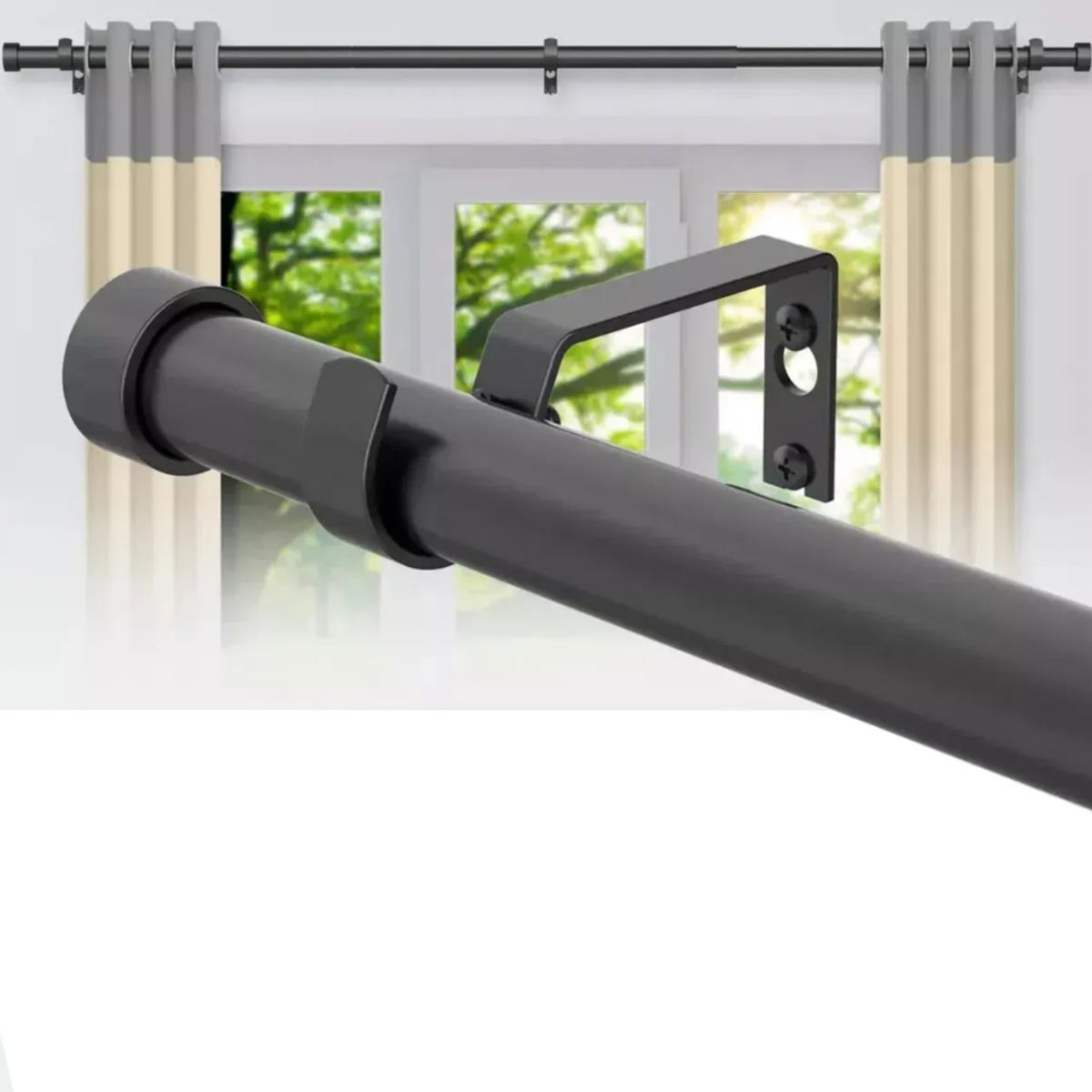 OKAY - Barra Metalica Cortinero Extensible Ajustable Rosca 147cm Negro