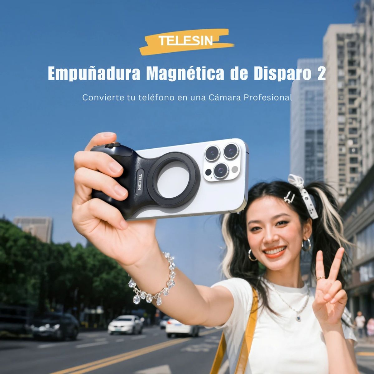 TELESIN - Grip Magnético MagSafe para Smartphone con Disparador Remoto - Negro
