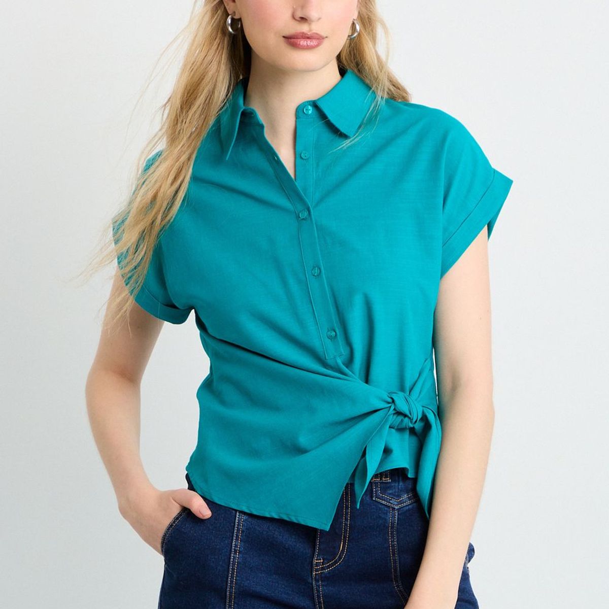 IO - Blusas Manga Corta Mujer Verde Io