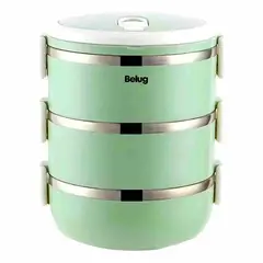 GENERICO - Lonchera Térmica 3 Niveles 2100ml: Comida Caliente Color Verde BELUG