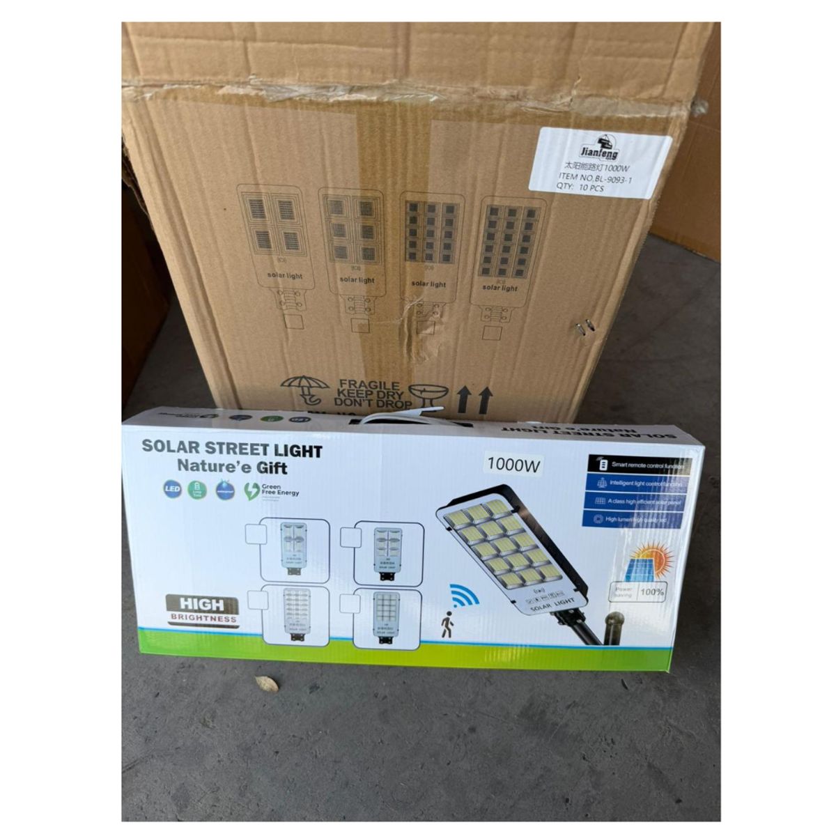 GENERICO - Foco Solar Led 1000w Alumbrado Público Sensor De Movimiento Negro Blanco Frío