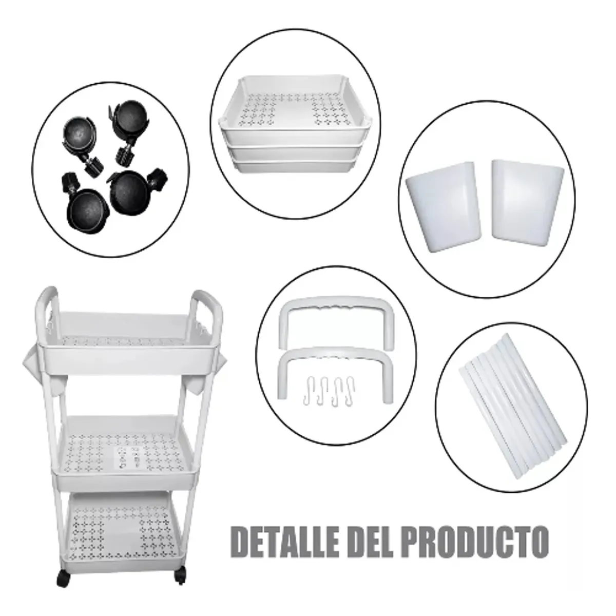 Carrito Organizador Con Ruedas Asas Multiuso 3 Niveles Blanco Humo, marca GENERICO - Foto 2