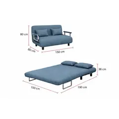 SPACE HOME - Sofá Cama Extensible 2 Plazas Azul con Apoyabrazos 190x150