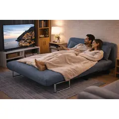 SPACE HOME - Sofá Cama Azul Eco Linen Extensible 2 Plazas 190x150 con Apoyabrazos