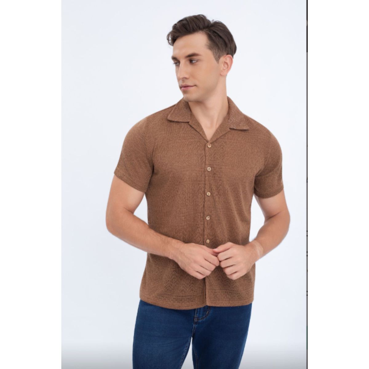 LIKE SHOP - Camisa Hombre Texturizada Hilo Fit Verano Calidad Botones 0169