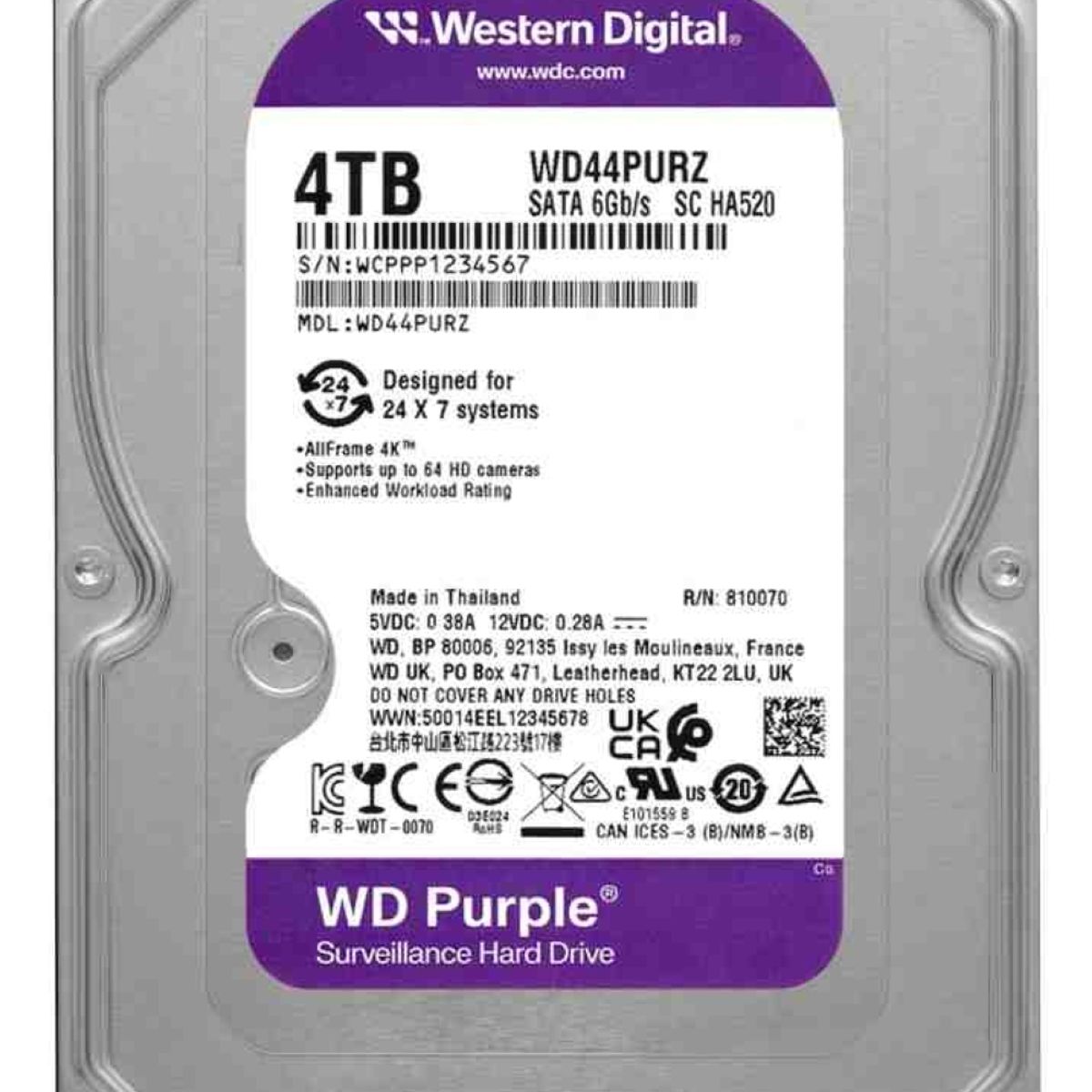 WESTERN DIGITAL - Disco Duro Western Digital 4TB 35 Survellaince HDD 256MB