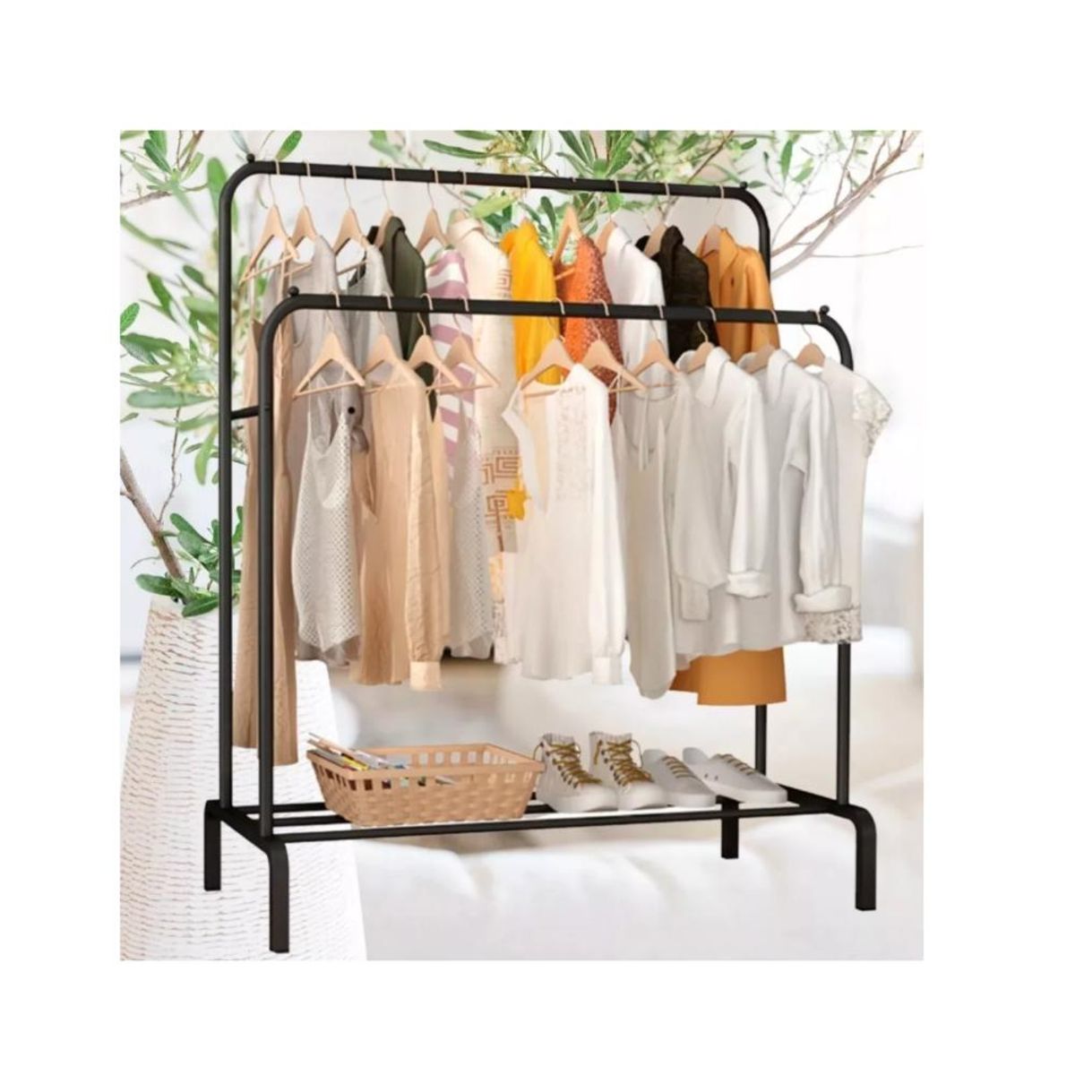 GENERICO - Perchero Metálico Doble Closet Exhibición Organizador Hogar - Negro