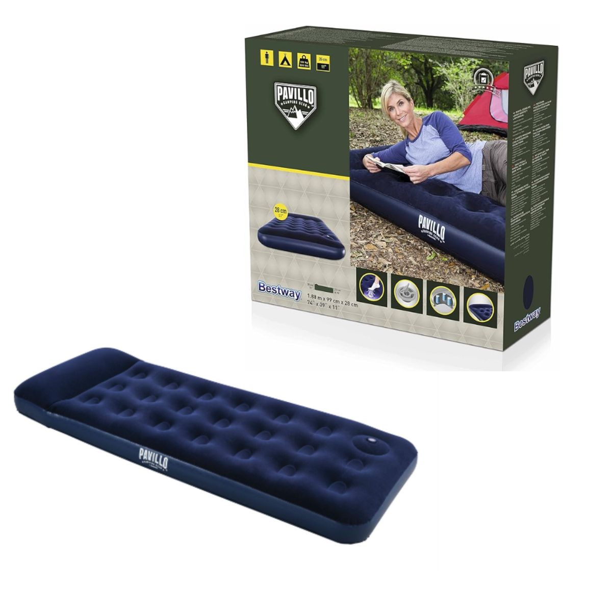 GENERICO - Colchon Inflable 1 Plaza 185x76x28 -  Color Azul