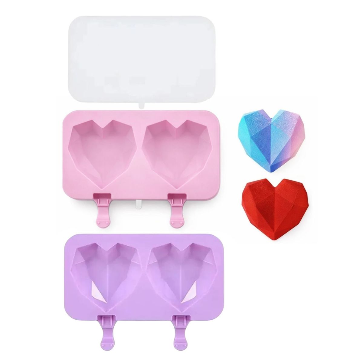 GENERICO - Set 2 Moldes Silicona Corazon Geometrico Con Tapa Surtidos