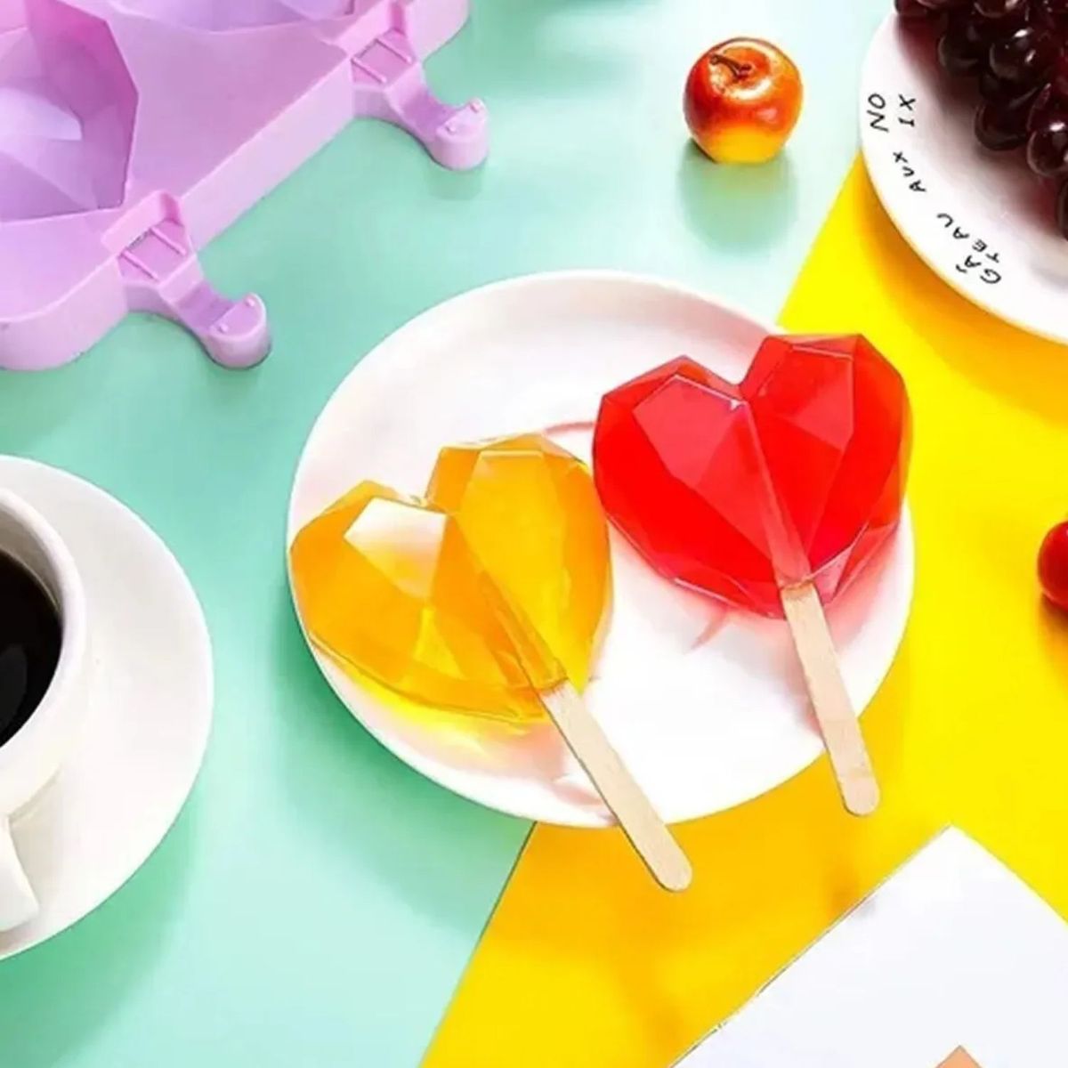 GENERICO - Set 3 Moldes Silicona Corazon Geometrico Con Tapa Surtidos