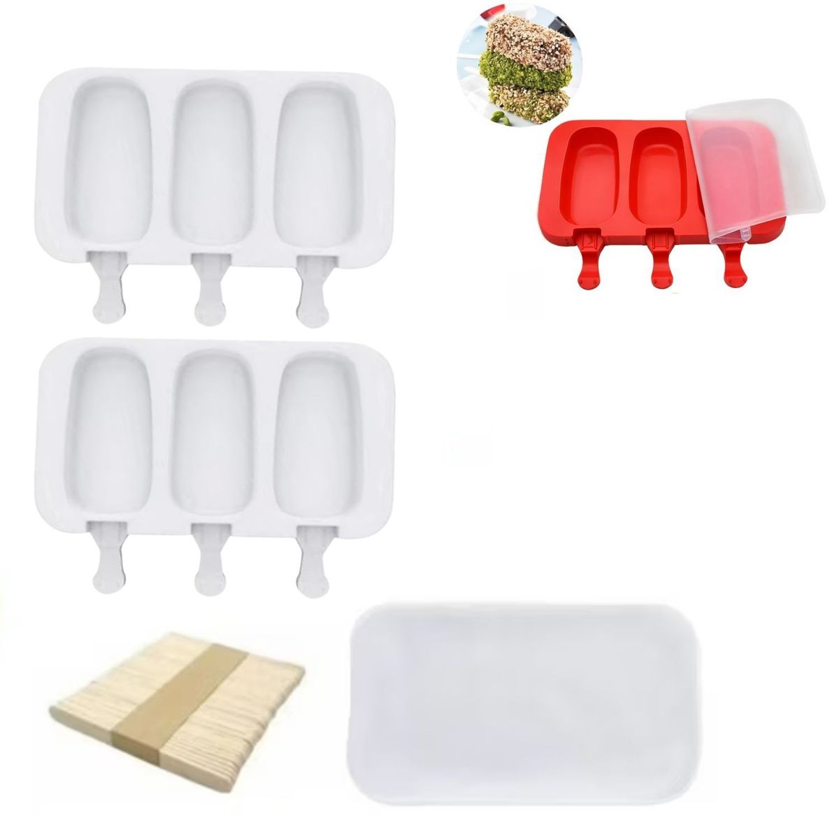 GENERICO - Set 2 Moldes Silicona Helado Paletas Tapa Reposteria Surtido