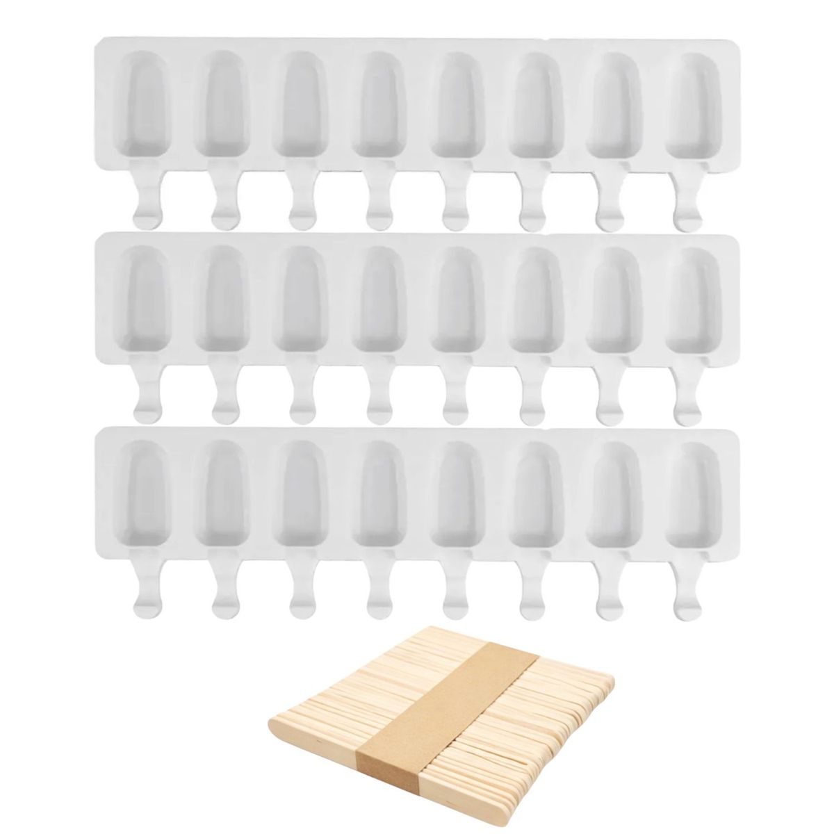 GENERICO - Set 3 Moldes Silicona Helado Paletas 8 Cavidades Reposteria