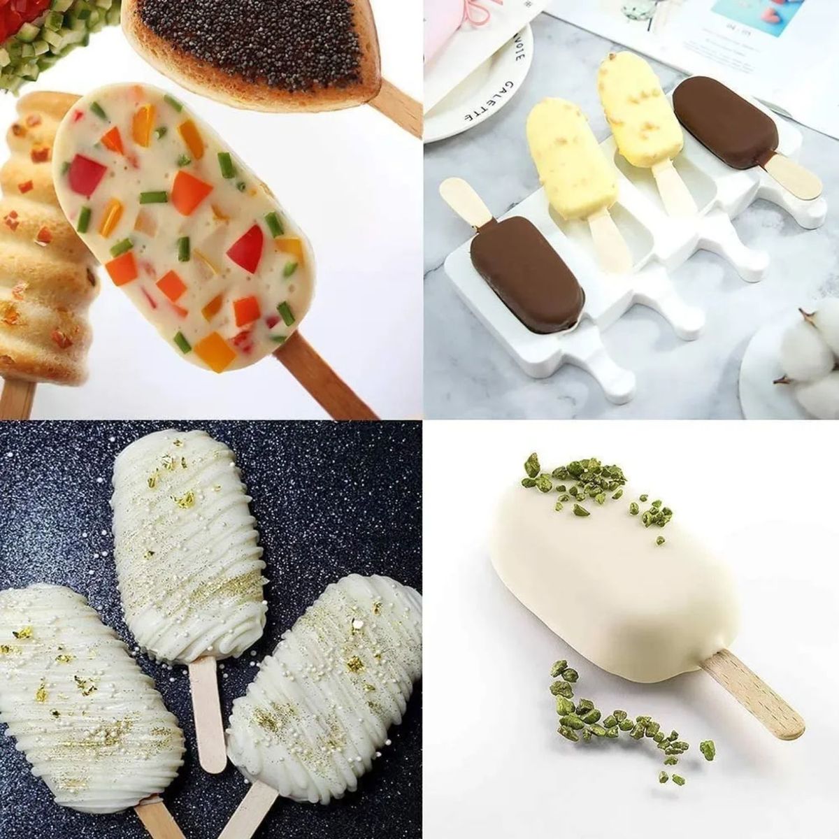 GENERICO - Set 3 Moldes Silicona Helado Paletas 4 Cavidades Reposteria
