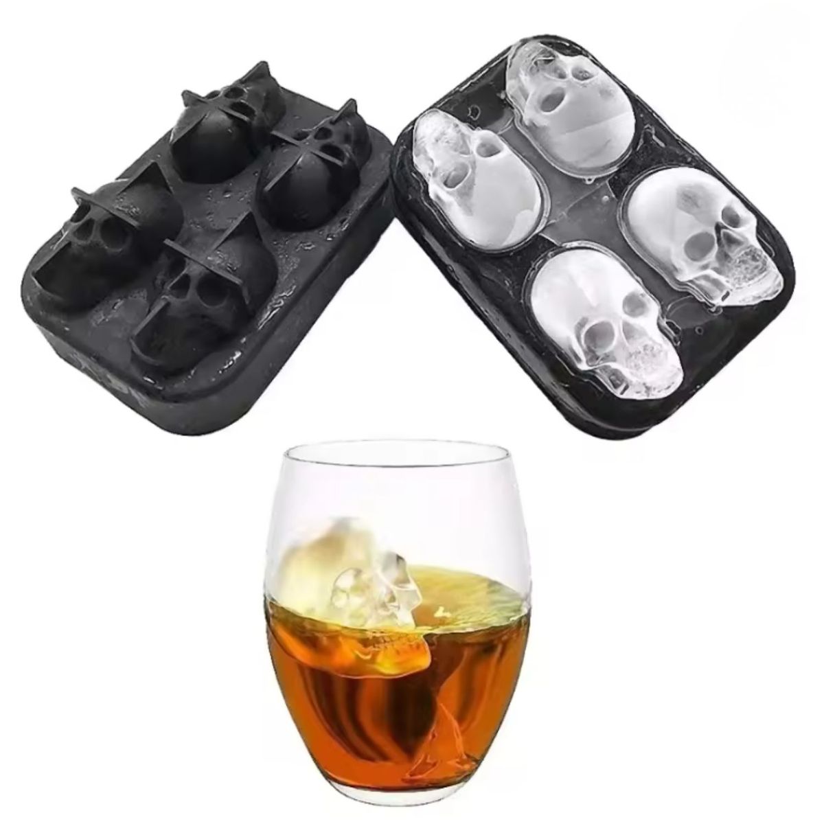 GENERICO - Molde Silicona Calaveras 4 Cavidades Negro Reposteria