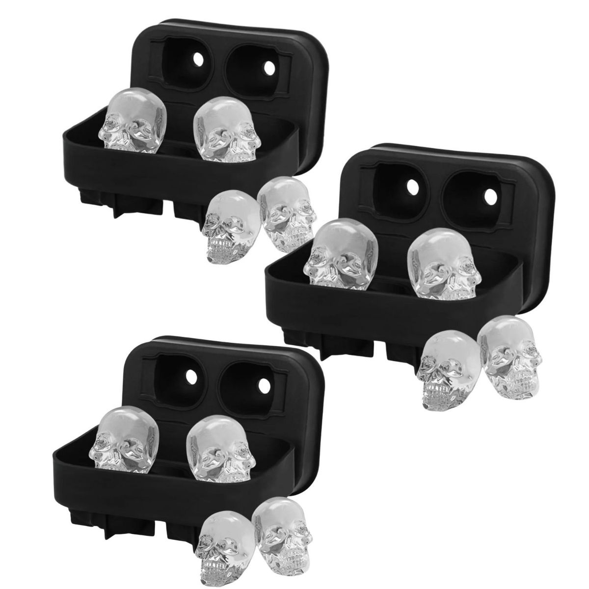 GENERICO - Set 3 Moldes Silicona Calaveras 4 Cavidades Negro Reposteria