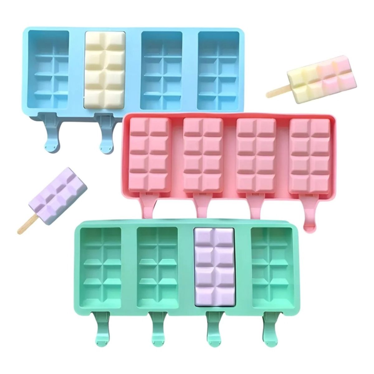 GENERICO - Set 3 Moldes Silicona Para Helados Forma Cubitos Surtido
