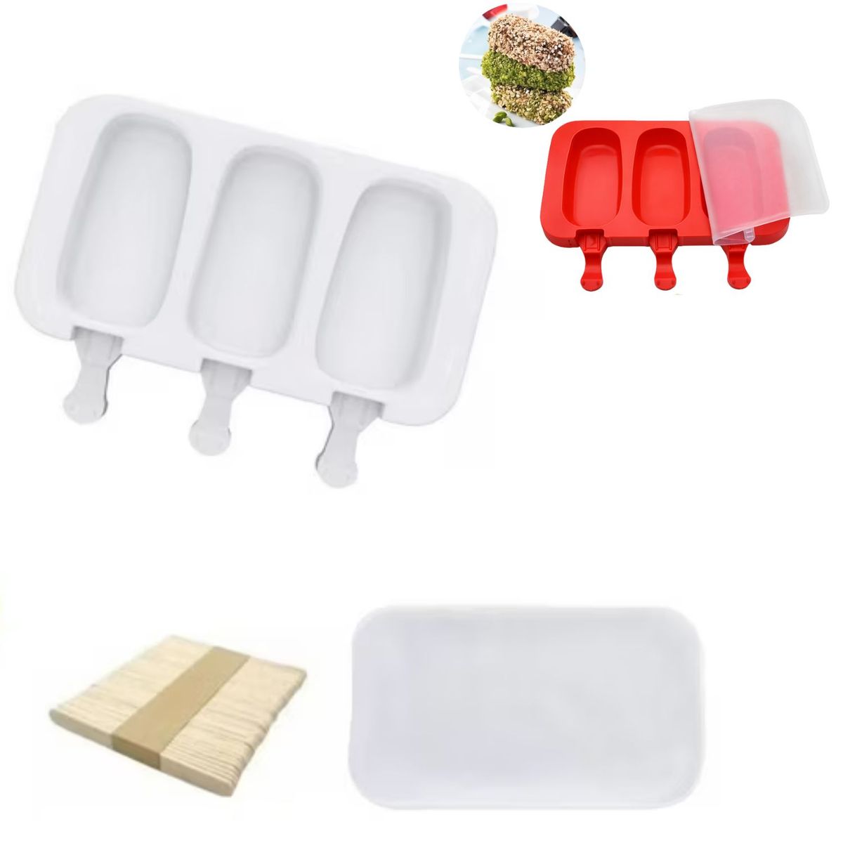 GENERICO - Molde Silicona Helado Paletas Con Tapa Reposteria Surtidos