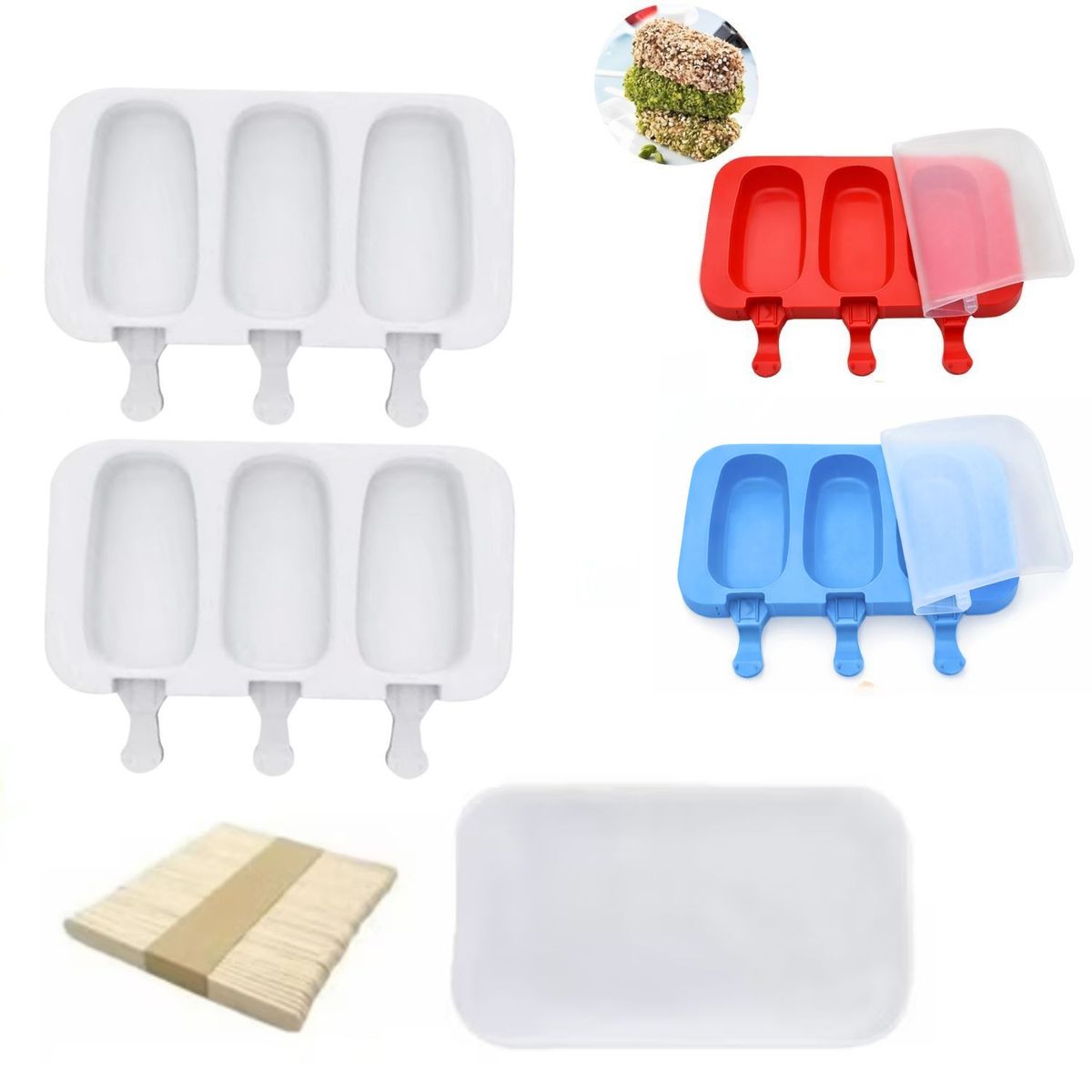 GENERICO - Set 3 Molde Silicona Helado Paletas Tapa Reposteria Surtido