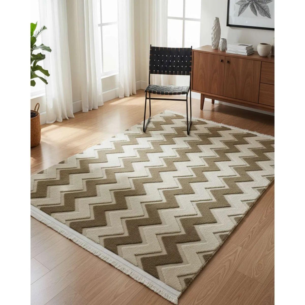 GENERICO - ALFOMBRA CON RELIEVE DISEÑO JACQUARD ANTIDESLIZANTE 150X200 CM