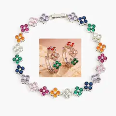 LUXURYJOYAS - Conjunto Pulsera Y Pendientes Oro 18kt Bañado Gemas