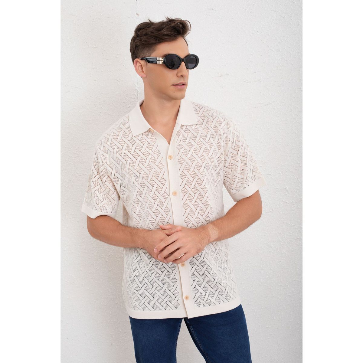 LIKE SHOP - Camisa Hombre Hilo Algodon Verano Calidad Premium Diseño 7221