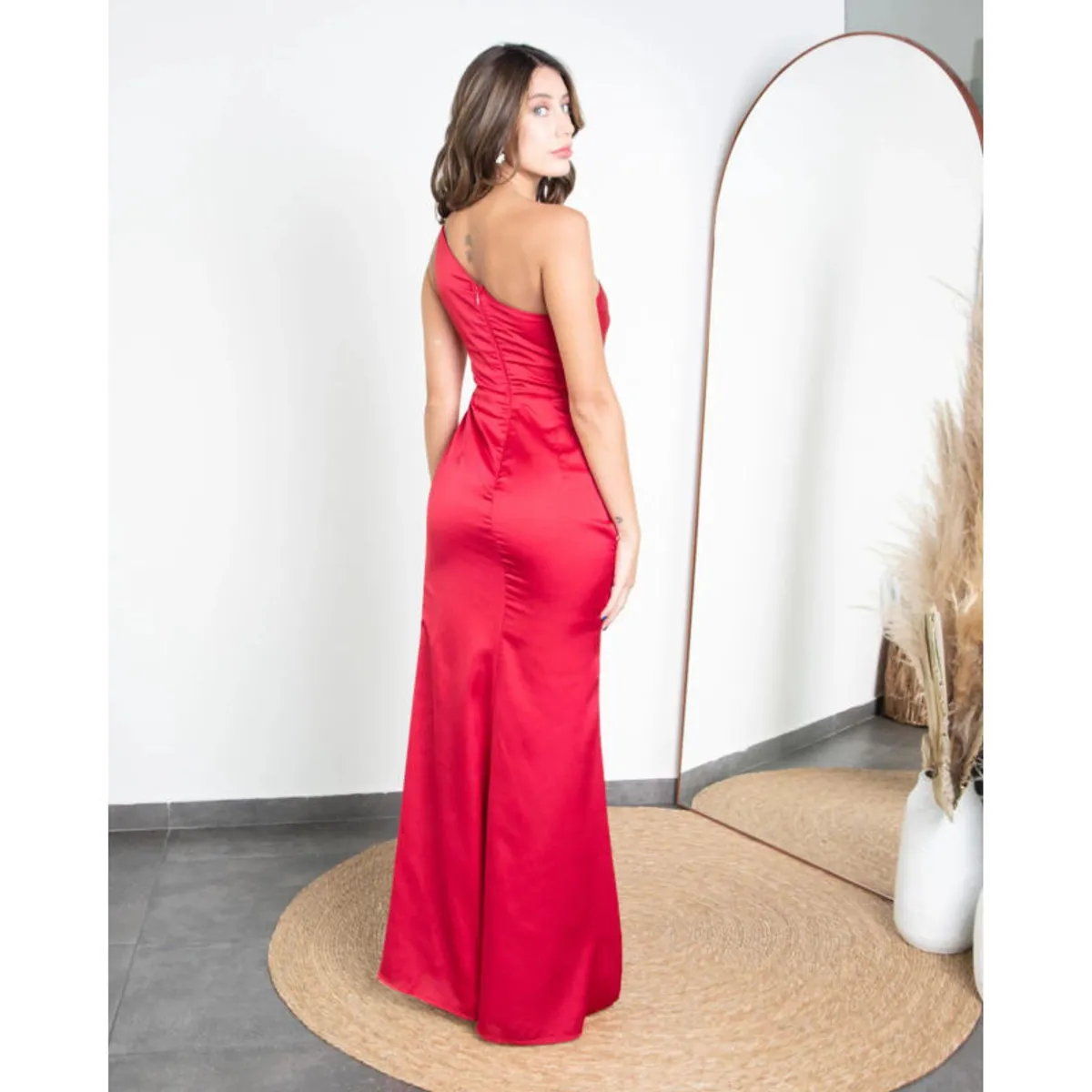 MI PLACARD - Vestido de Fiesta Leire un Hombro Rojo