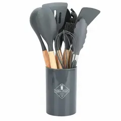 GENERICO - Set 12 Utensilios De Cocina Silicona Gris