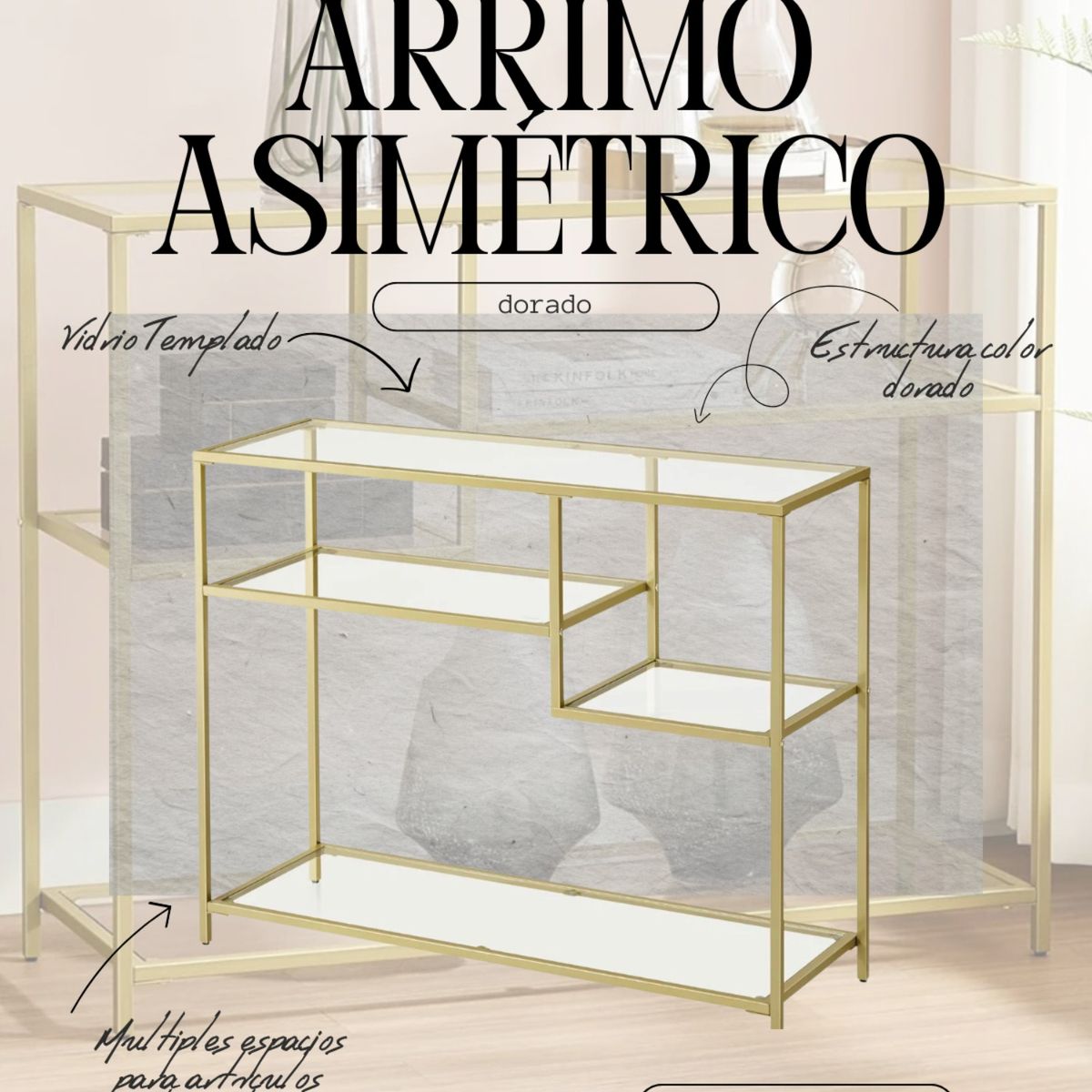 HABITA2 CHILE - ARRIMO 100 CM ASIMETRICO DE VIDRIO
