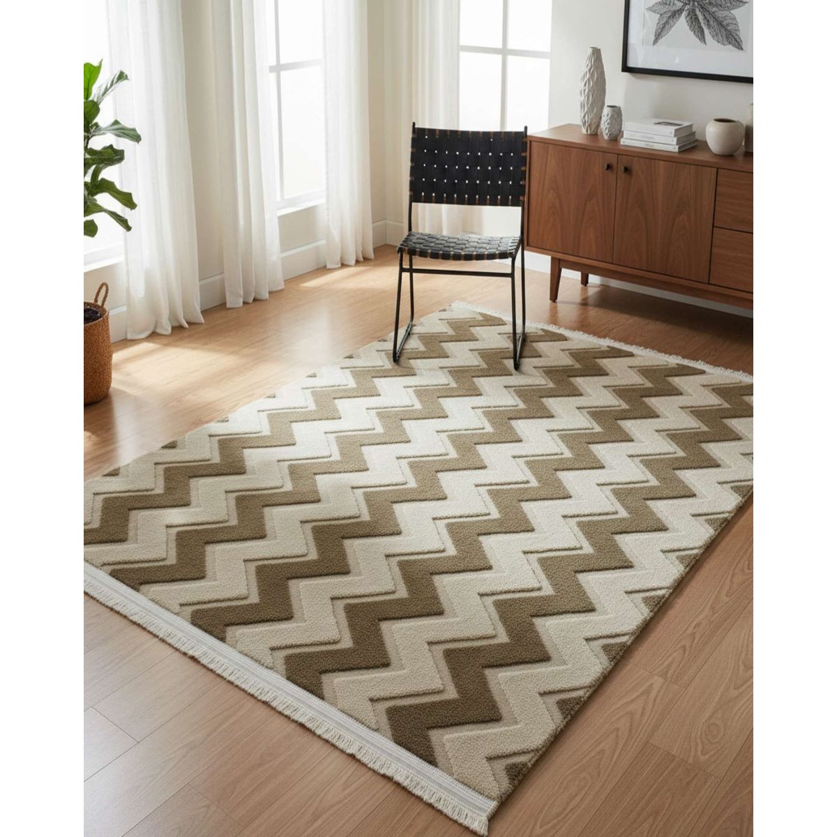 GENERICO - ALFOMBRA CON RELIEVE DISEÑO JACQUARD ANTIDESLIZANTE 150X200 CM.
