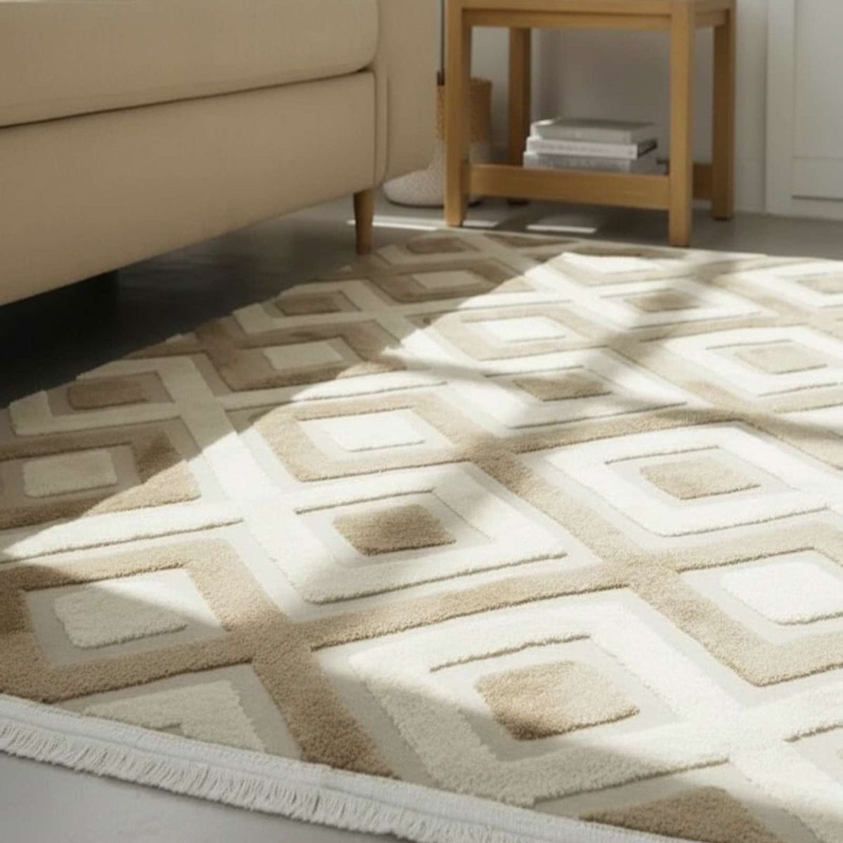 GENERICO - ALFOMBRA CON RELIEVE DISEÑO JACQUARD ANTIDESLIZANTE 180X200 CM