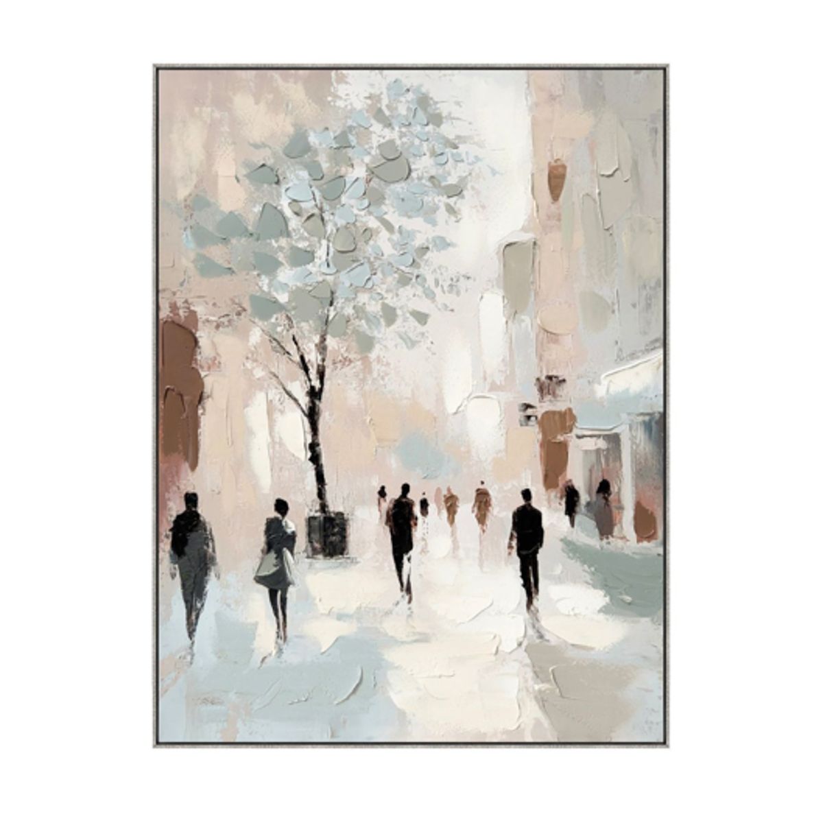 BROOKMAN - Cuadro Decorativo El Paseo Canvas HD Pintado a Mano BeigeBlanco con Marco Dorado 90x120 cm