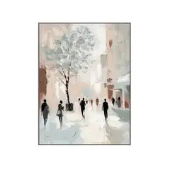 BROOKMAN - Cuadro Decorativo El Paseo Canvas HD Pintado a Mano BeigeBlanco con Marco Dorado 90x120 cm