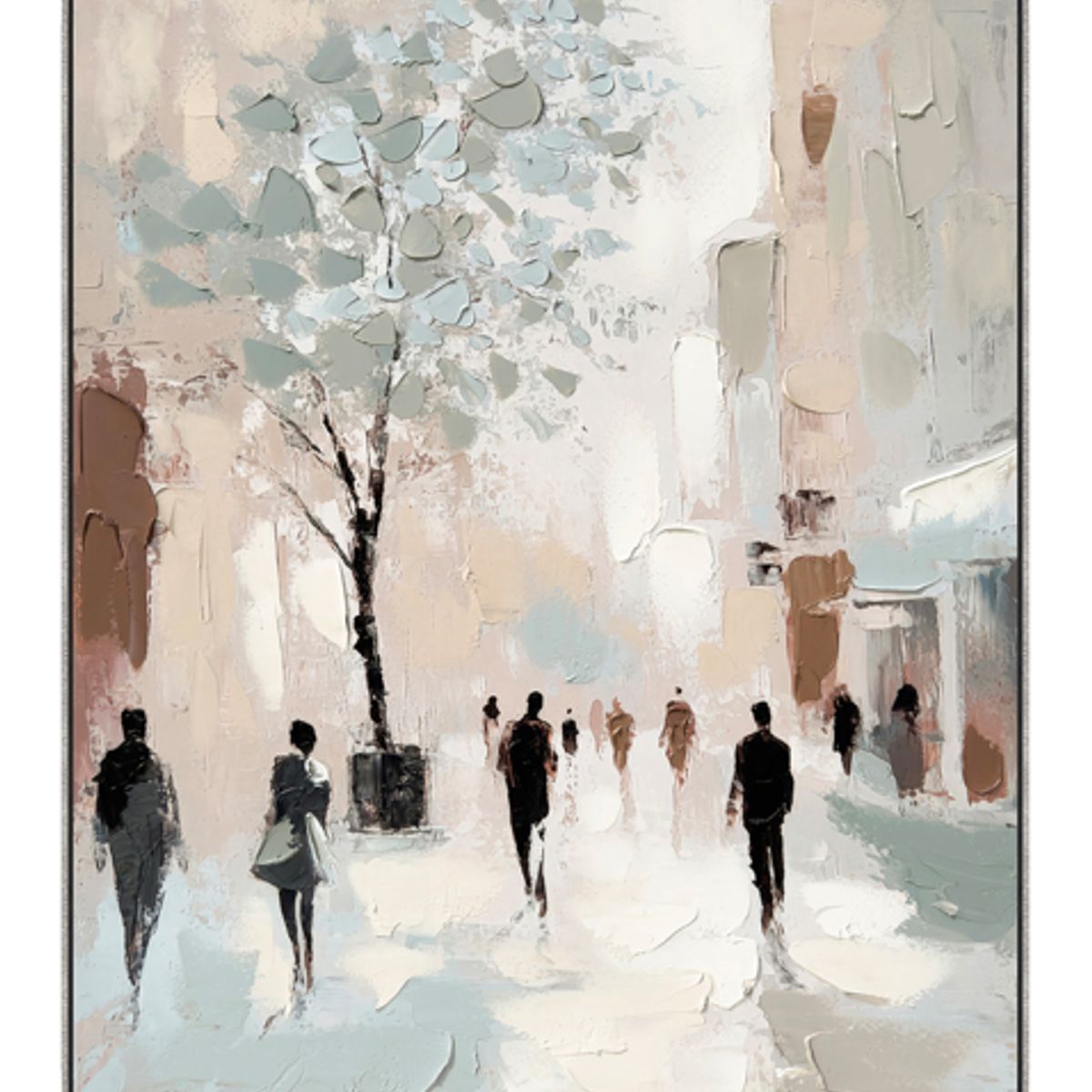 BROOKMAN - Cuadro Decorativo El Paseo Canvas HD Pintado a Mano BeigeBlanco con Marco Dorado 90x120 cm