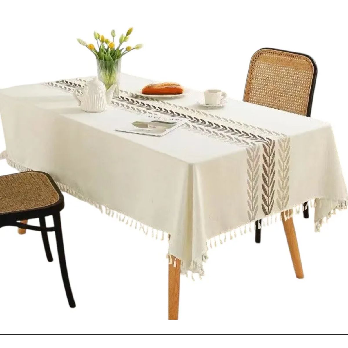 OKAY - Mantel Rectangular De Lino De Algodón Con Bordado 140x220m Beige