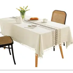 OKAY - Mantel Rectangular De Lino De Algodón Con Bordado 140x220m Beige
